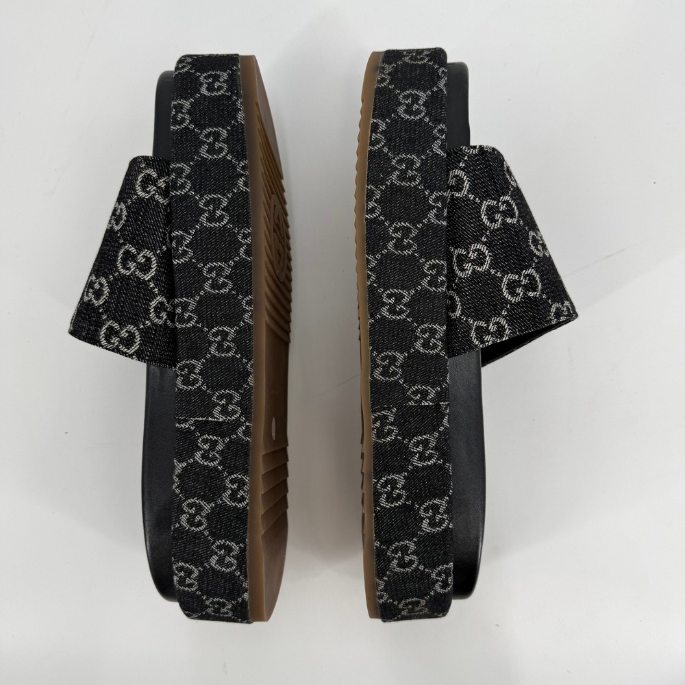 Gucci Platform Slides Womens 42/US 12 Black GG Monogram Denim Sandals Condition - Picture 6 of 9